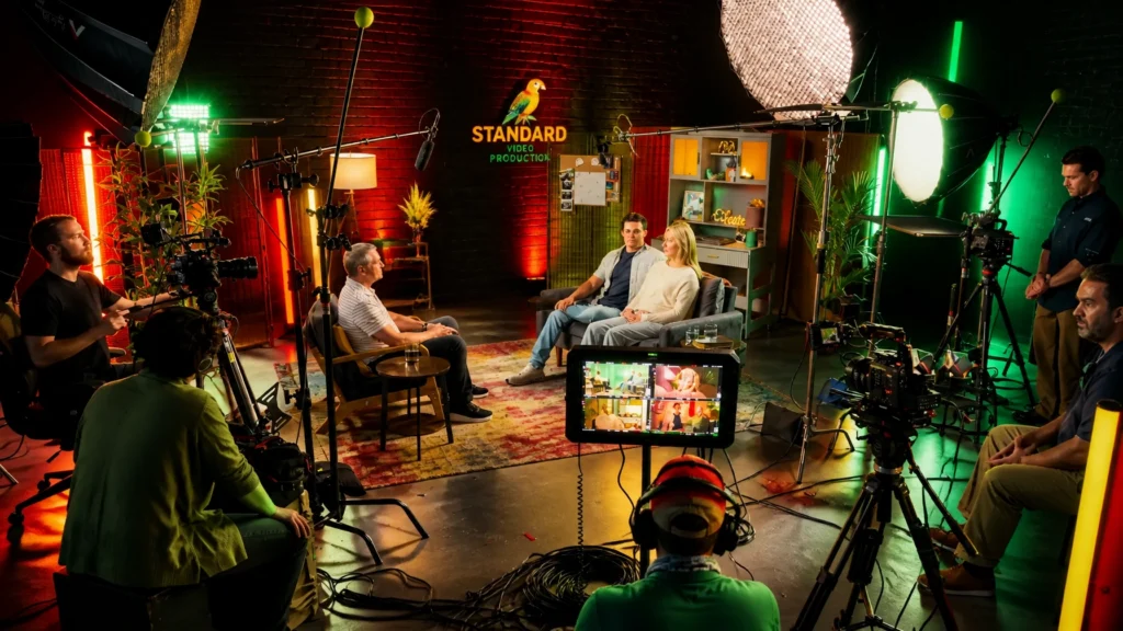 Professional video production studio lighting setup with cinematic lighting for commercial video content